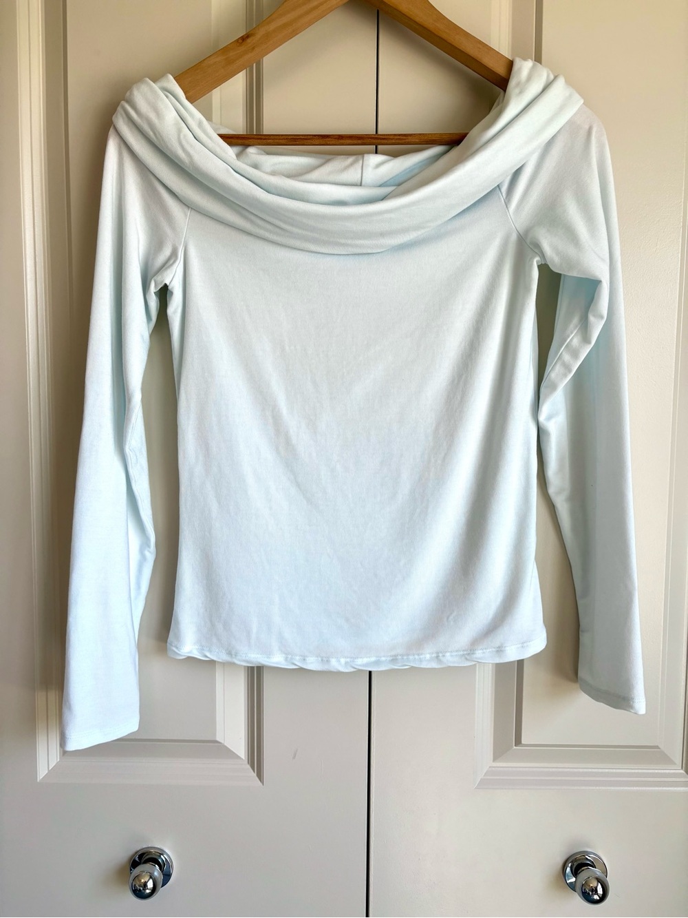 Aritzia Babaton Off The Shoulder Streamline Semi Sheer Top Icy Blue - M